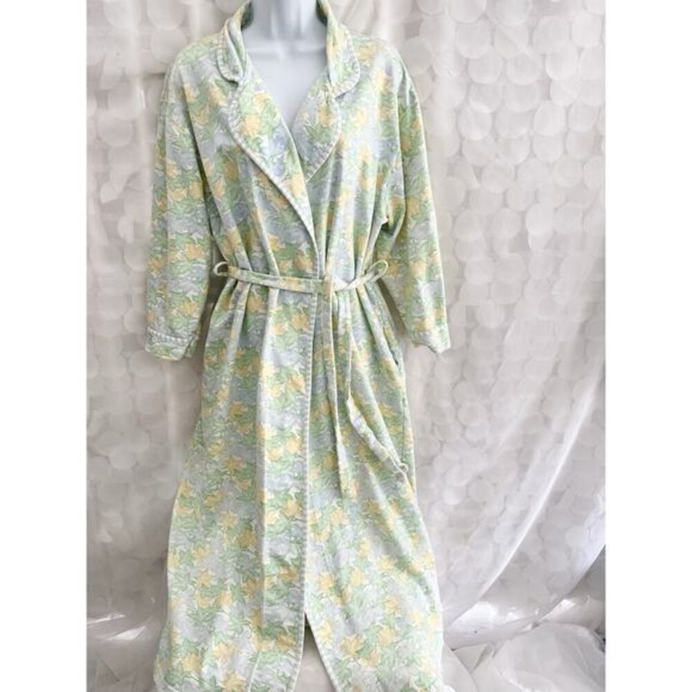 VTG 100% Cotton LONG Robe L Talbots Blue Yellow Green Cottage Country TURKEY